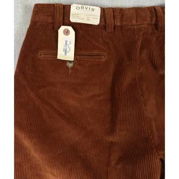 NWT $149 Orvis Wellington Supercord Pants 36x29 Rust Orange Leather Trim - Picture 15 of 16